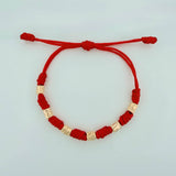 Pulsera Tejida Roja Siete Nudos 4Mm Oro Amarillo 18K