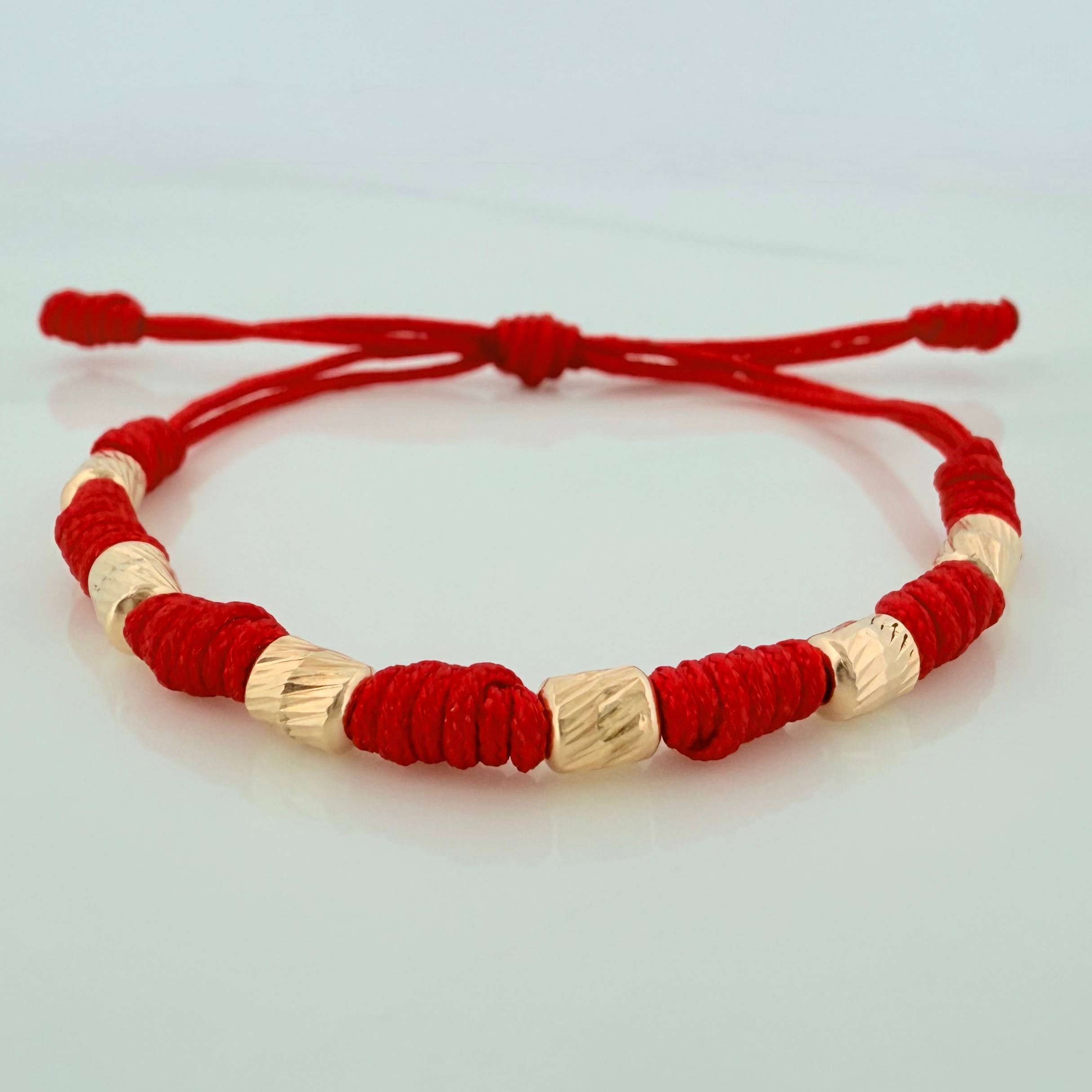 Pulsera Tejida Roja Siete Nudos 4Mm Oro Amarillo 18K