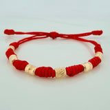 Pulsera Tejida Roja Siete Nudos 4Mm Oro Amarillo 18K