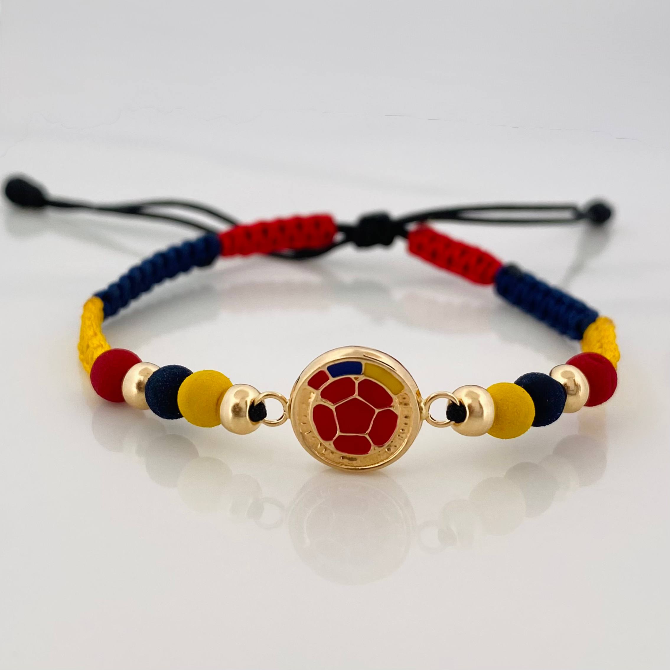 Pulsera Tejida Tricolor Escudo Selección 4Mm Oro Amarillo 18K