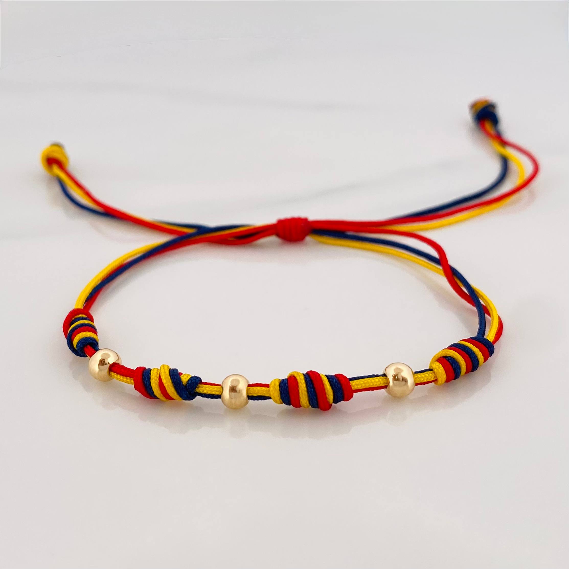 Pulsera Tejida Tricolor Cuatro Nudos 4Mm Oro Amarillo 18K
