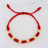 Pulsera Tejida Roja Siete Nudos 5Mm Oro Amarillo 18K
