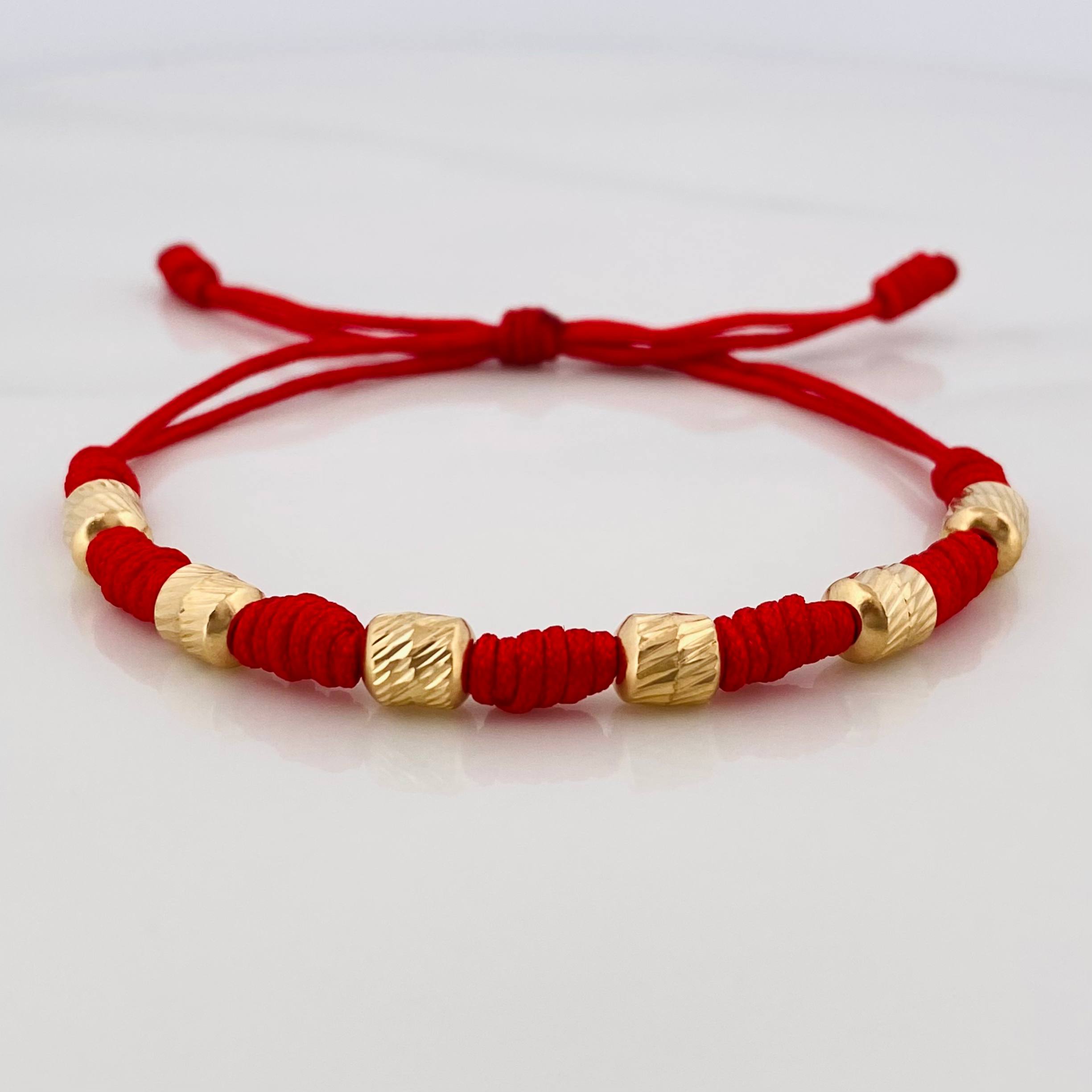 Pulsera Tejida Roja Siete Nudos 5Mm Oro Amarillo 18K