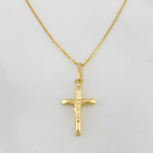 Set Cadena Veneciana + Dije Cruz Cristo / 1.55 g / 45 cm Oro Amarillo 18K