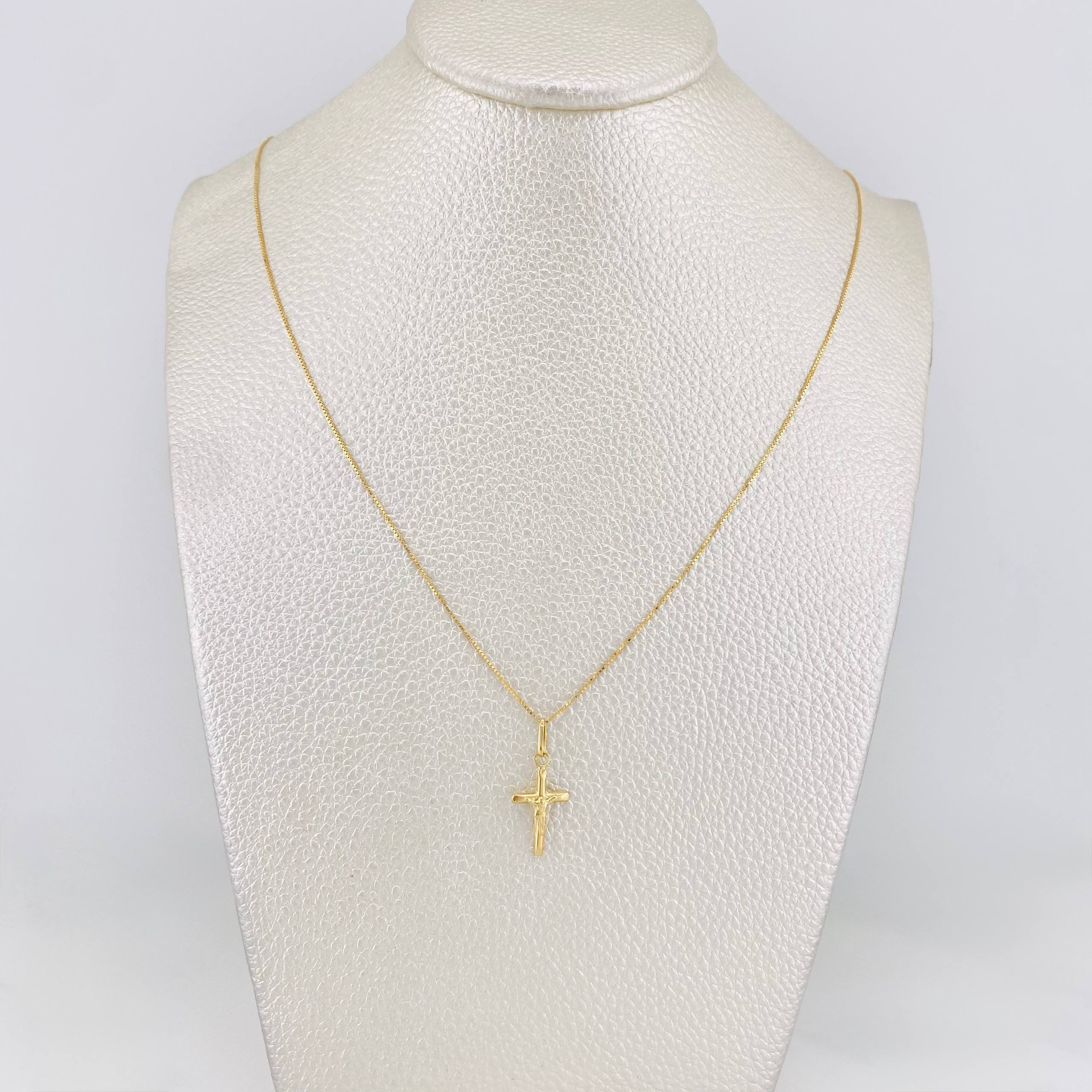 Set Cadena Veneciana + Dije Cruz Cristo / 1.55g / 45cm Oro Amarillo 18K