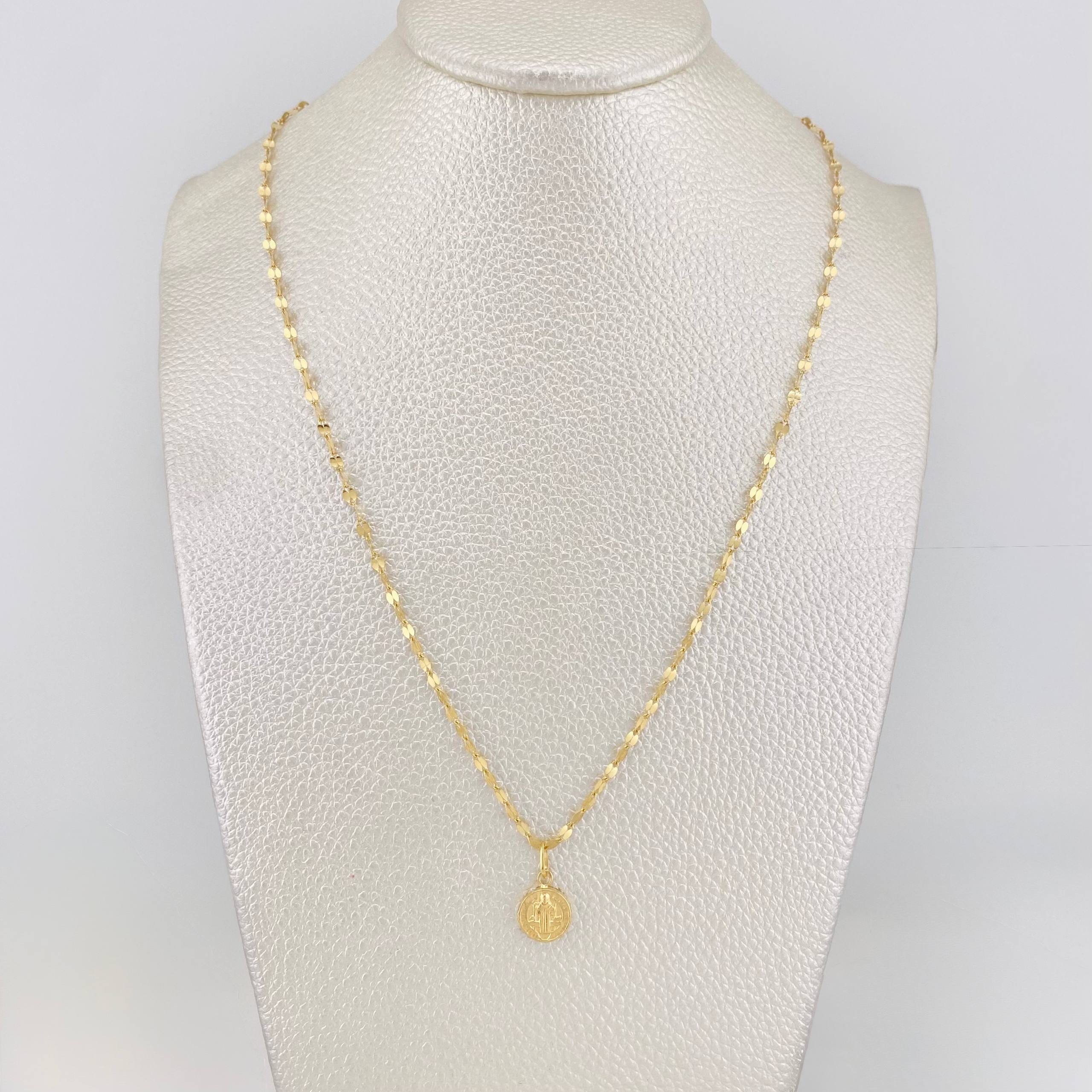 Set Cadena Flor Espejo + Dije San Benito / 1.35g / 40cm Oro Amarillo 18K