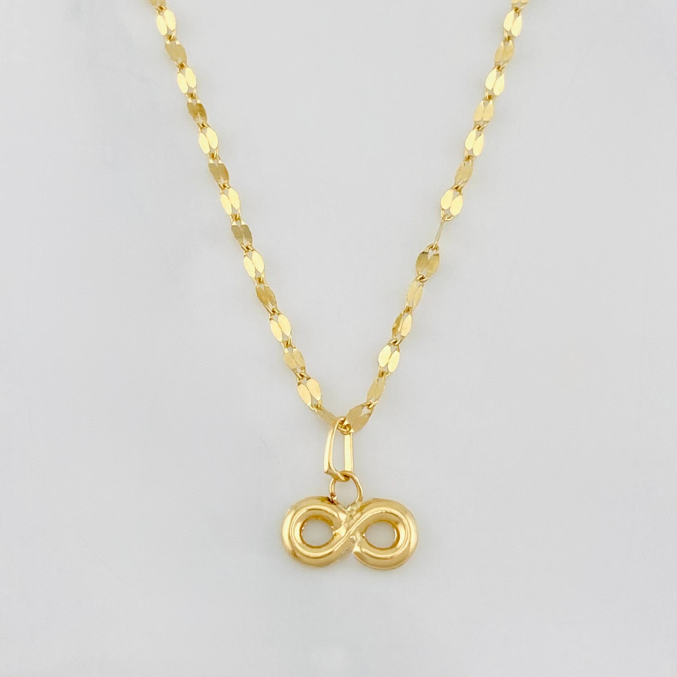 Set Cadena Flor Espejo + Dije Infinito / 1.35g / 40cm Oro Amarillo 18K