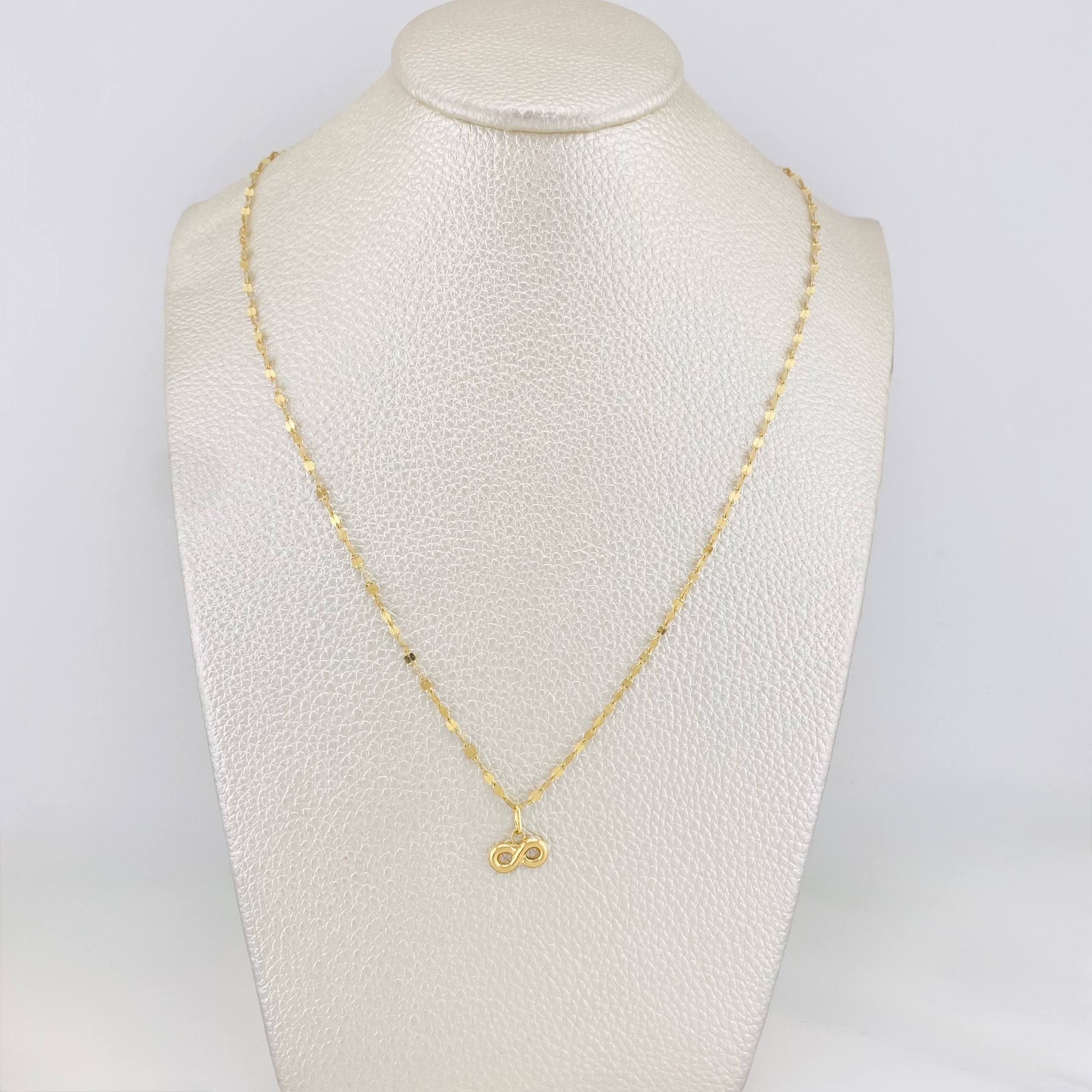 Set Cadena Flor Espejo + Dije Infinito / 1.35g / 40cm Oro Amarillo 18K