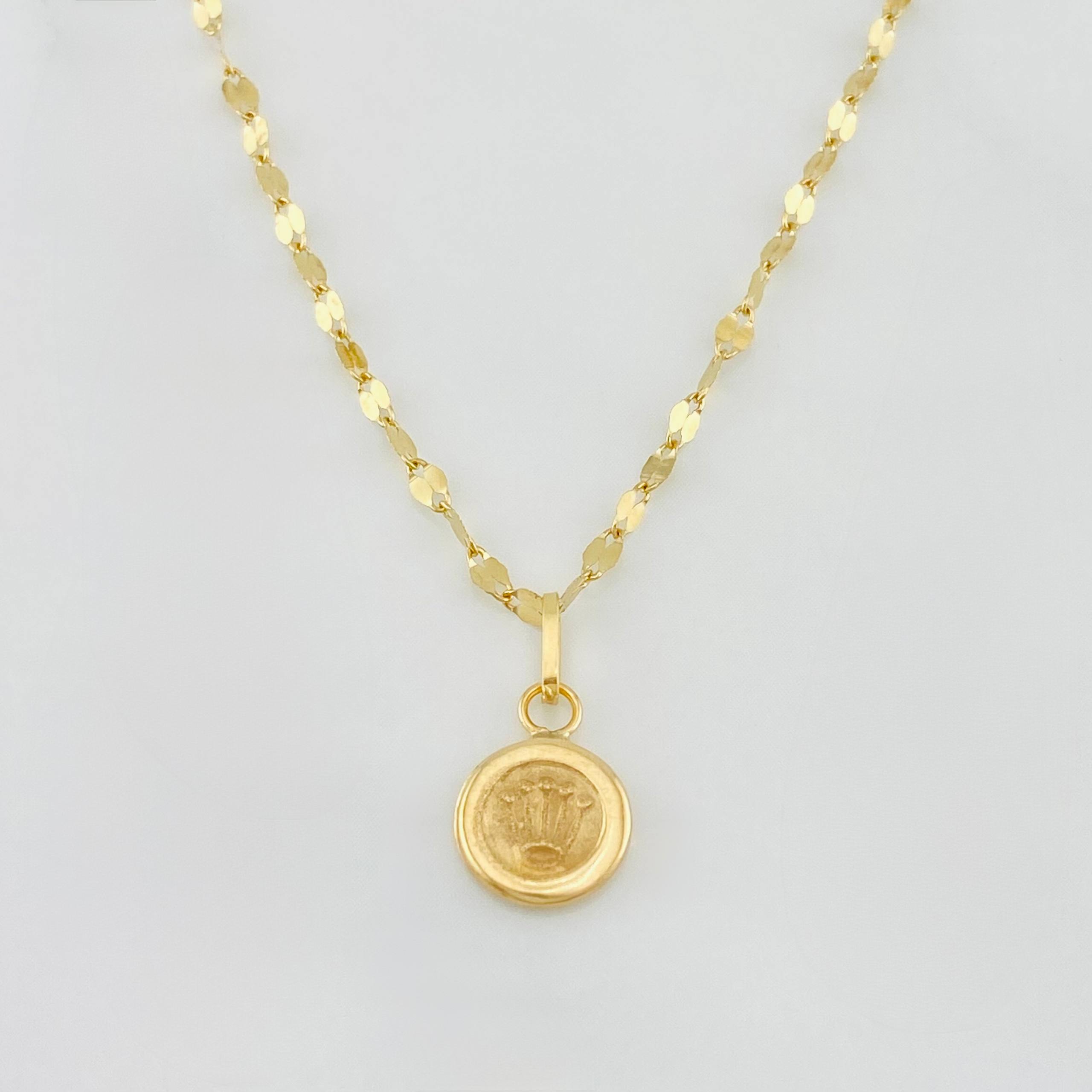 Set Cadena Flor Espejo + Dije Corona / 1.6g / 40cm Oro Amarillo 18K
