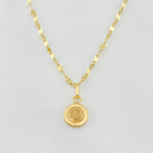Set Cadena Flor Espejo + Dije Corona / 1.4 g / 40 cm Oro Amarillo 18K