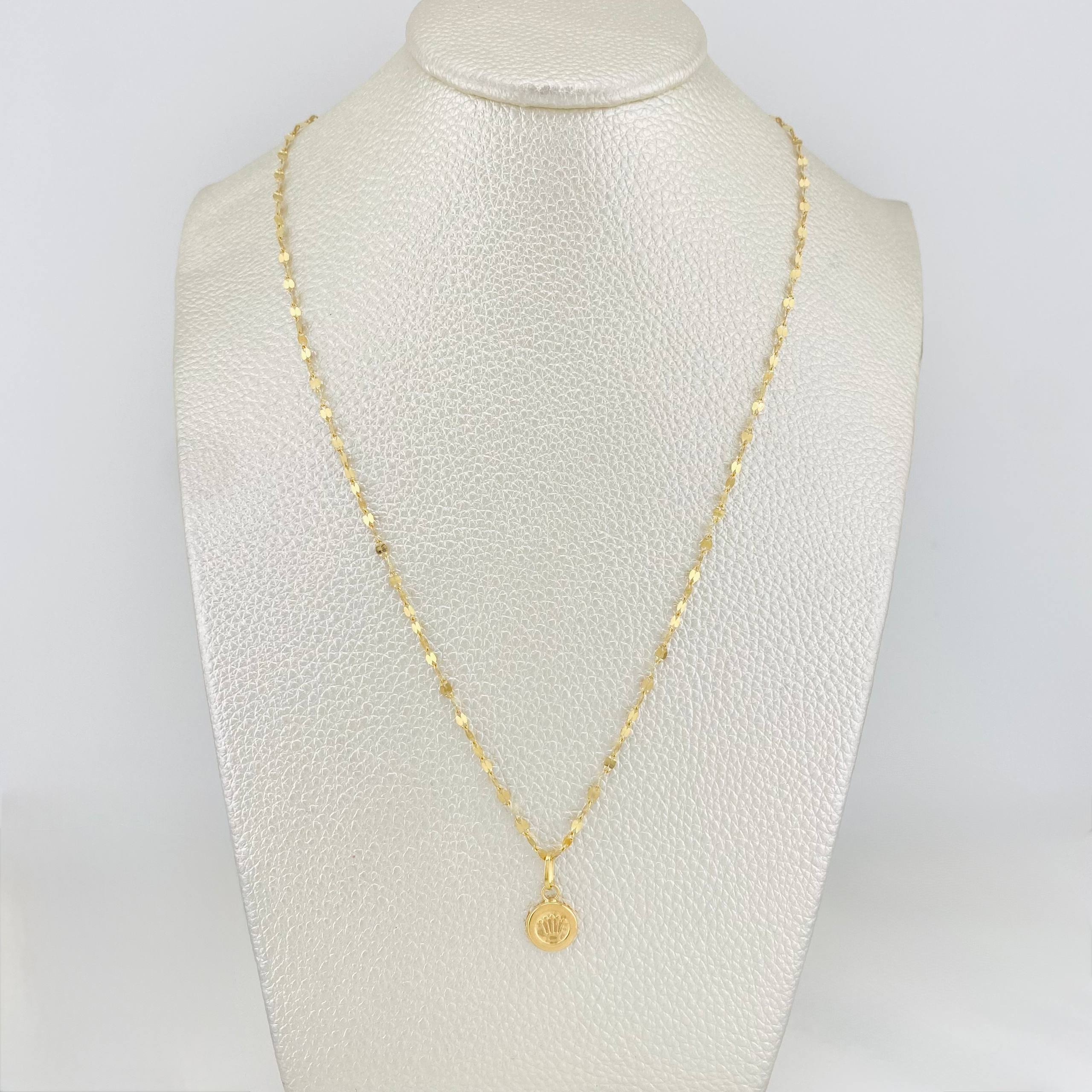 Set Cadena Flor Espejo + Dije Corona / 1.45g / 40cm Oro Amarillo 18K