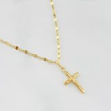 Set Cadena Flor Espejo + Dije Cruz Cristo / 1.35 g / 40 cm Oro Amarillo 18K