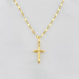 Set Cadena Flor Espejo + Dije Cruz Cristo / 1.35 g / 40 cm Oro Amarillo 18K