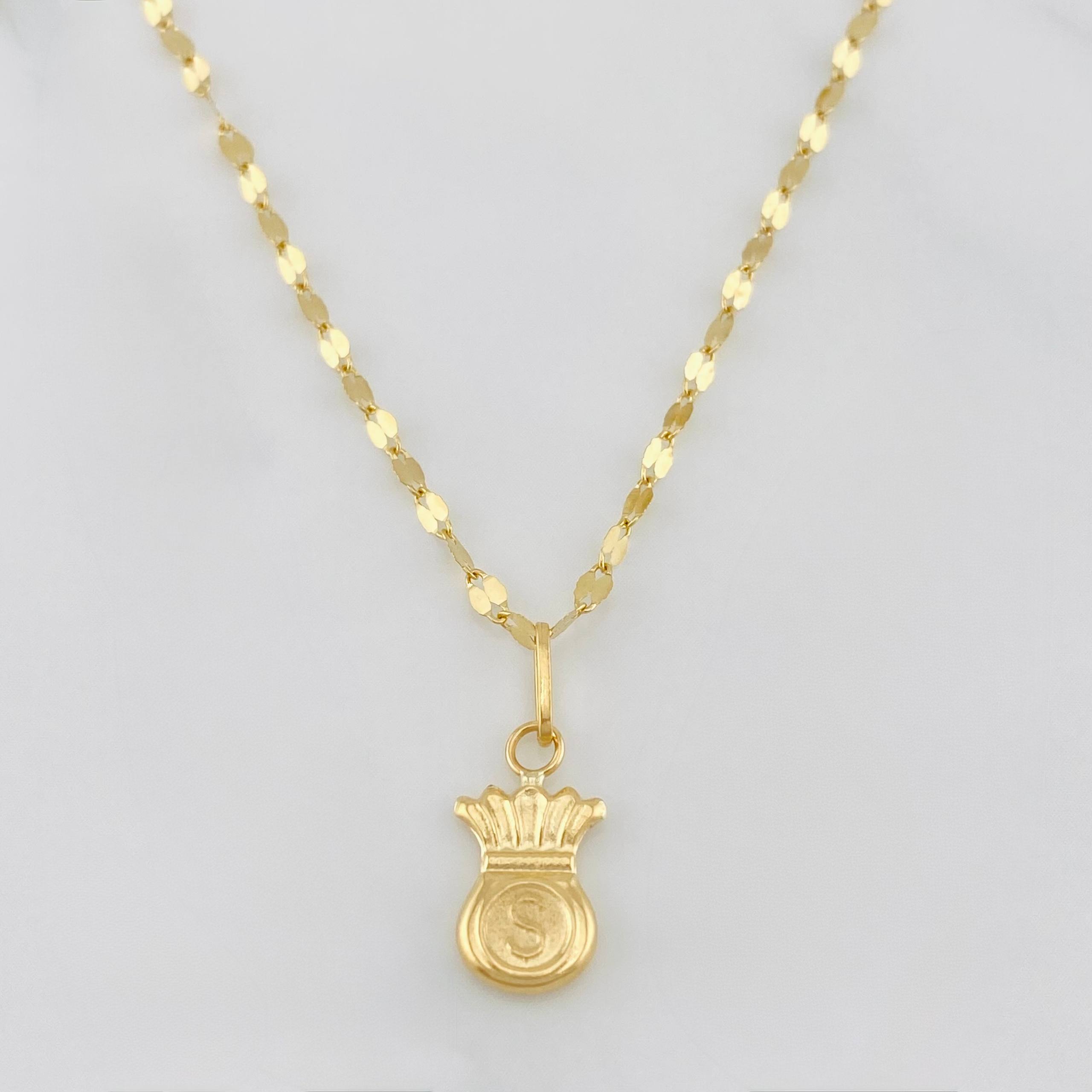 Set Cadena Flor Espejo + Dije Bolsa De Dinero / 1.7g / 40cm Oro Amarillo 18K