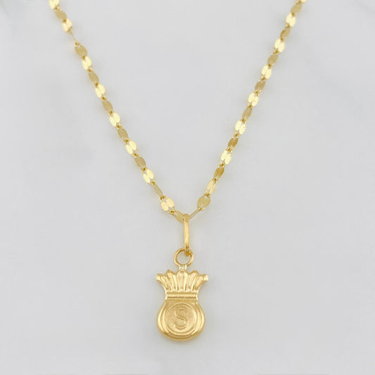 Set Cadena Flor Espejo + Dije Bolsa Dinero / 1.45 g / 40 cm Oro Amarillo 18K