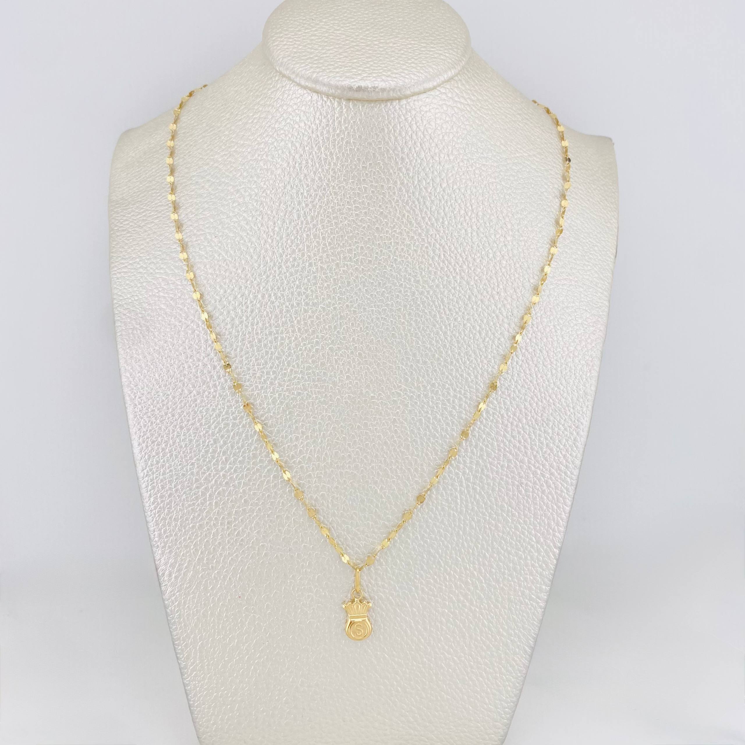 Set Cadena Flor Espejo + Dije Bolsa De Dinero / 1.7g / 40cm Oro Amarillo 18K