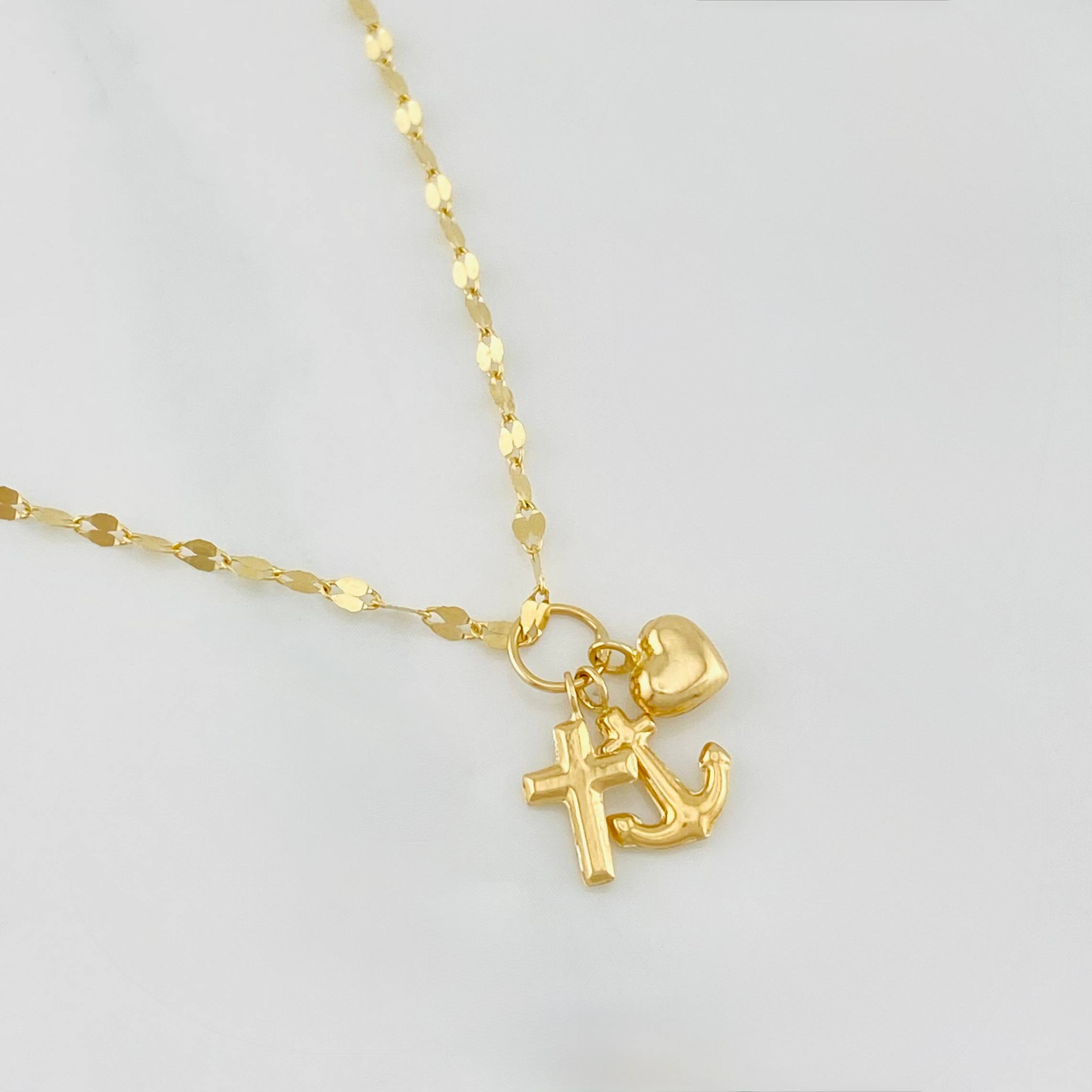 Set Cadena Flor Espejo + Dije Tres Gracias / 1.55g / 40cm Oro Amarillo 18K