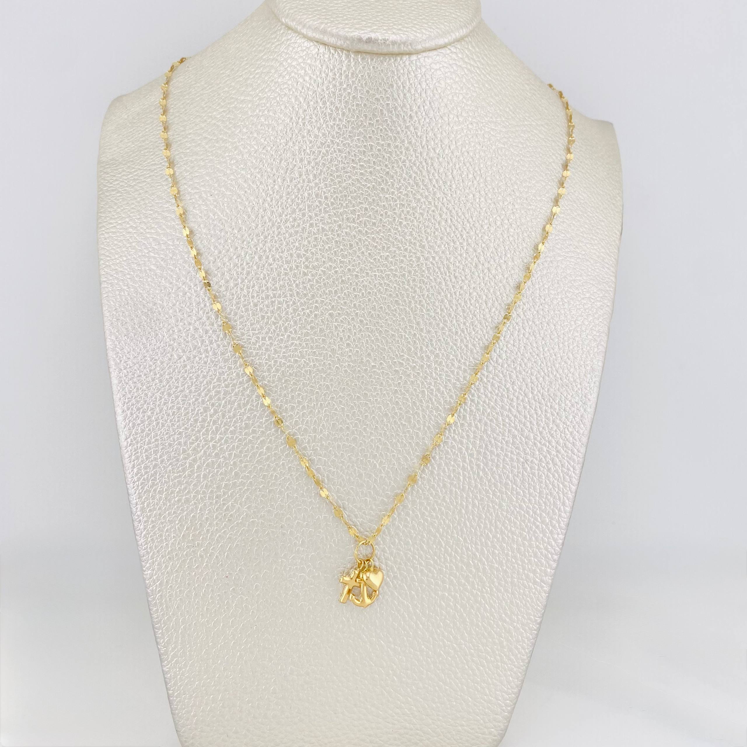 Set Cadena Flor Espejo + Dije Tres Gracias / 1.55g / 40cm Oro Amarillo 18K