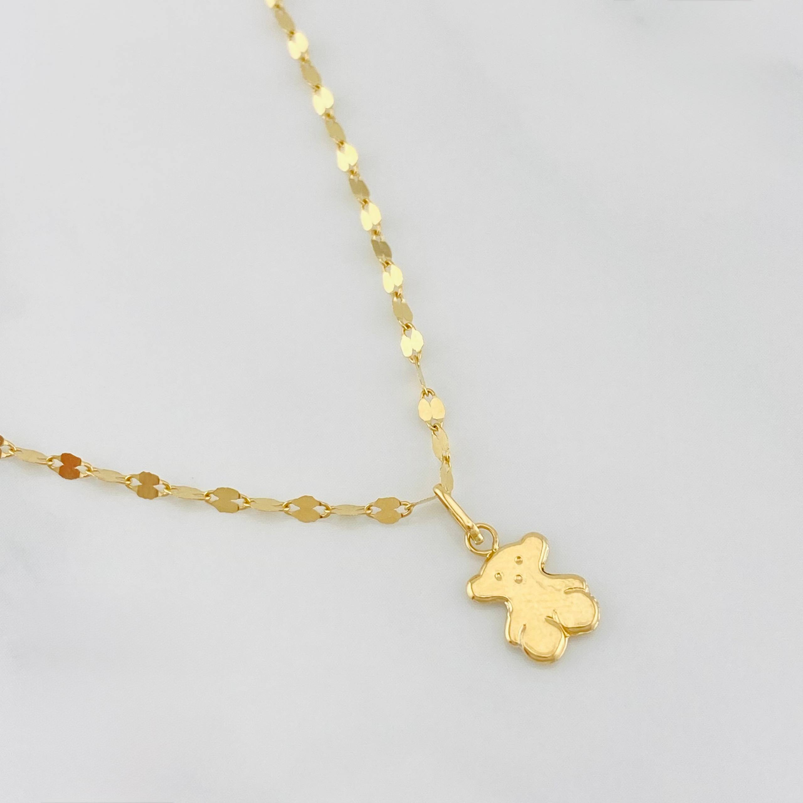 Set Cadena Flor Espejo + Dije Oso Ts / 1.25 g / 40 cm Oro Amarillo 18K