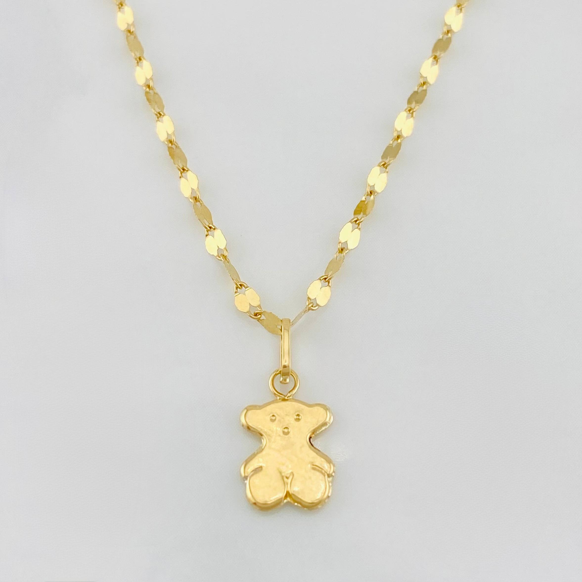 Set Cadena Flor Espejo + Dije Oso Ts / 1.25 g / 40 cm Oro Amarillo 18K