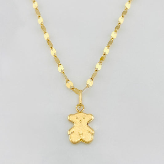 Set Cadena Flor Espejo + Dije Oso Ts / 1.25 g / 40 cm Oro Amarillo 18K