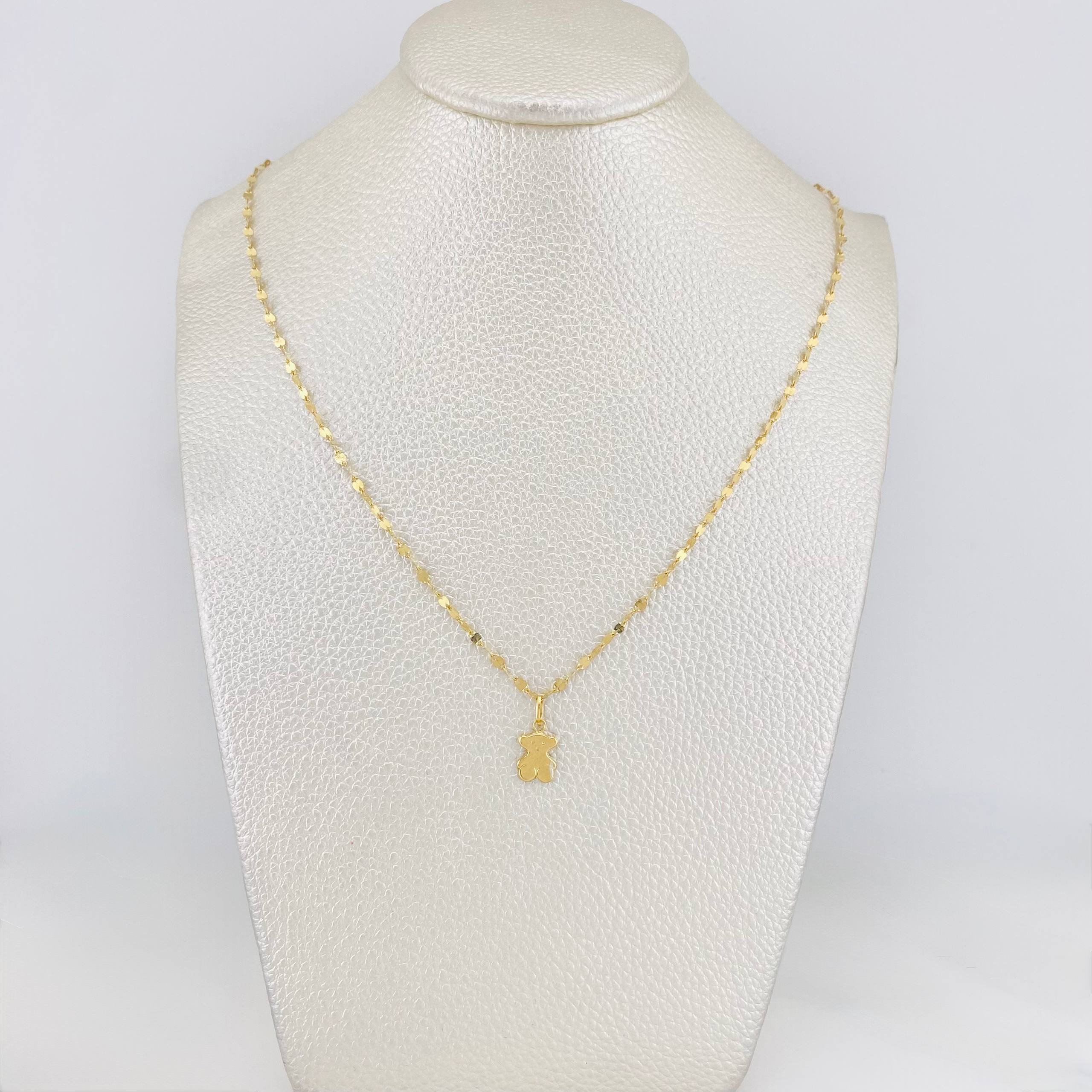 Set Cadena Flor Espejo + Dije Oso Ts / 1.25 g / 40 cm Oro Amarillo 18K