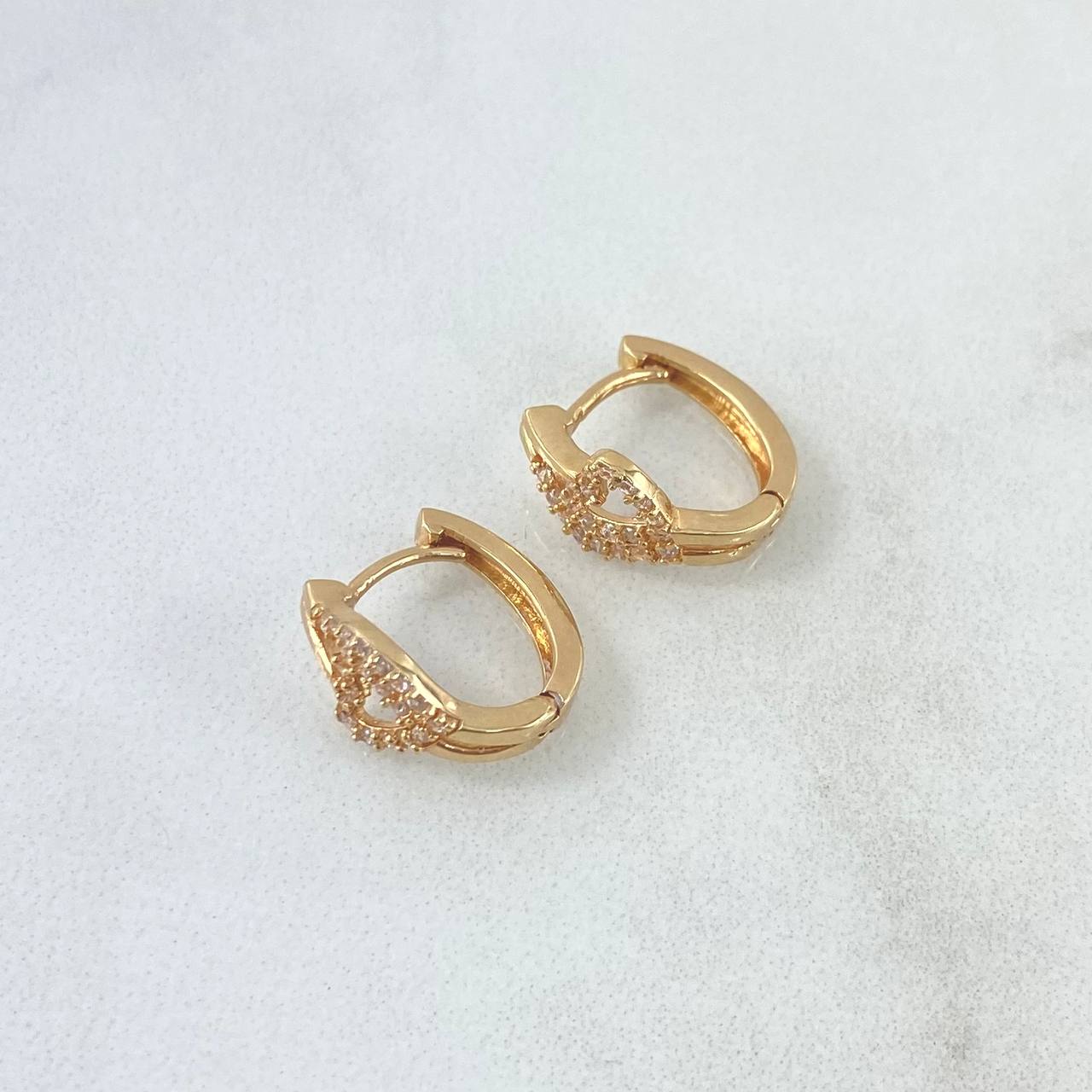 Candongas Corazón Doble Línea 2.9gr / 1.4cm / Circones Blancos Oro Amarillo 18K
