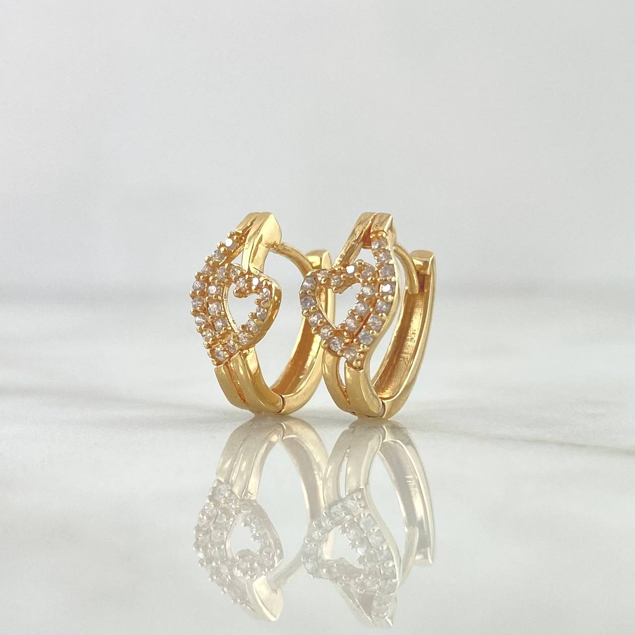 Candongas Corazón Doble Línea 2.9gr / 1.4cm / Circones Blancos Oro Amarillo 18K