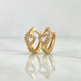 Candongas Corazón Doble Línea 2.9gr / 1.4cm / Circones Blancos Oro Amarillo 18K