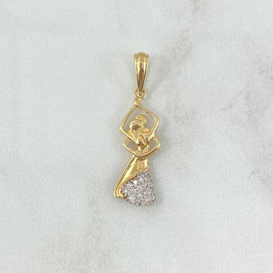 Dije Baile 1.55gr / 3.2cm / Circones Blancos Oro Amarillo 18K *
