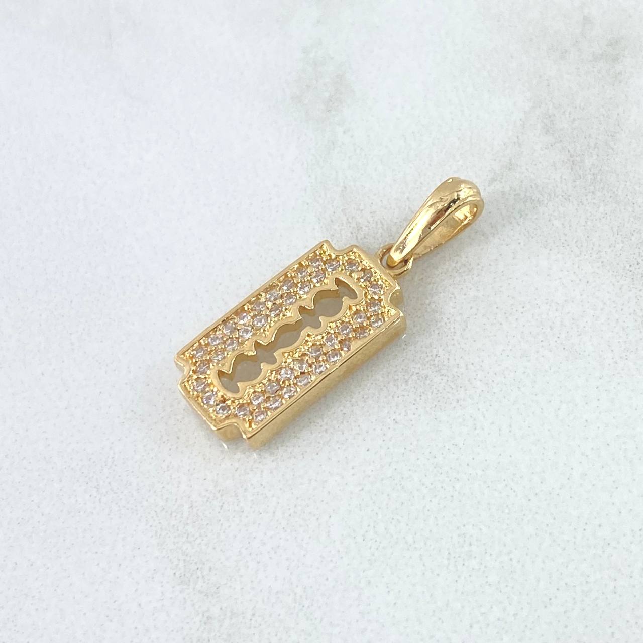 Dije Cuchilla 1.7gr / 2.4cm / Circones Blancos Oro Amarillo 18K *