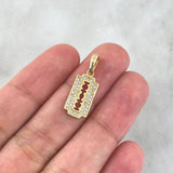 Dije Cuchilla 1.7gr / 2.4cm / Circones Blancos Oro Amarillo 18K *