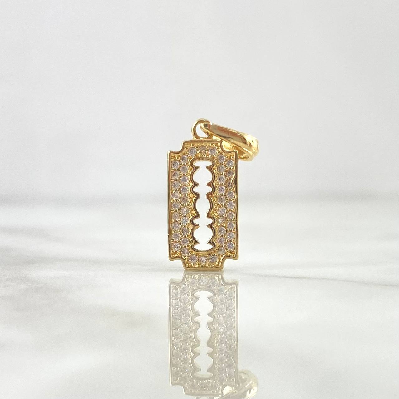 Dije Cuchilla 1.7gr / 2.4cm / Circones Blancos Oro Amarillo 18K *