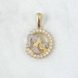 Dije Medalla Madre E Hija 3.1gr / 2.7cm / Circones Blancos Oro Amarillo 18K *