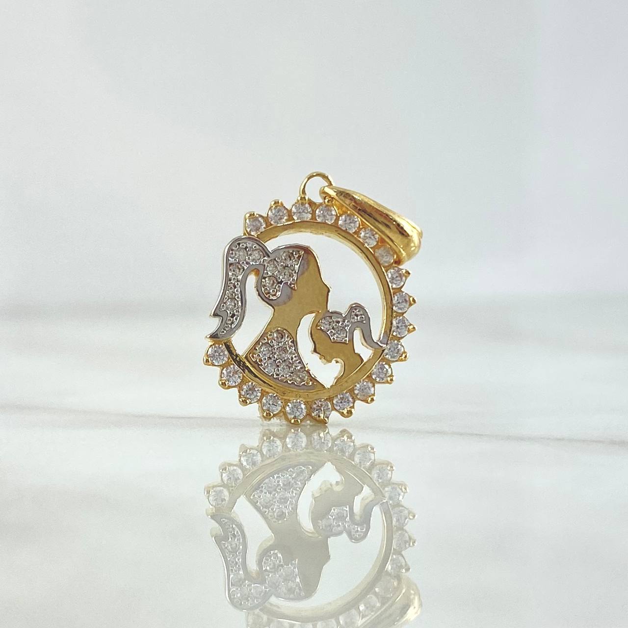 Dije Medalla Madre E Hija 3.1gr / 2.7cm / Circones Blancos Oro Amarillo 18K *