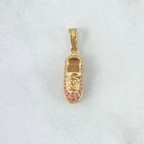 Dije Zapato 2.65gr / 2.3cm / Circones Fucsias Oro Amarillo 18K *