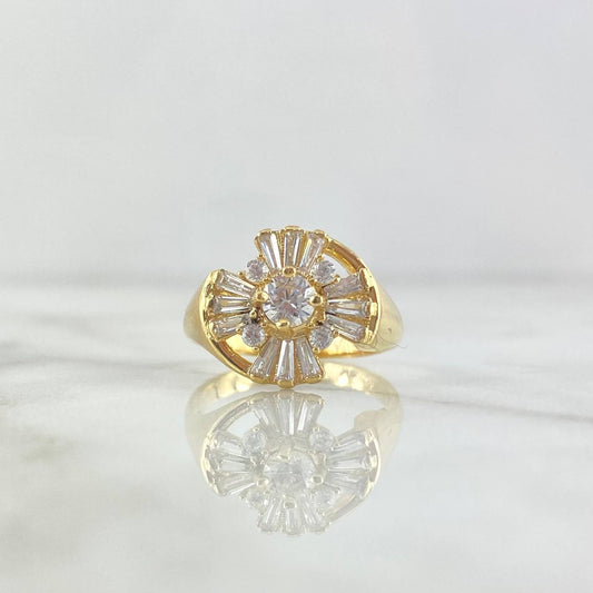 Anillo Flor Basteada 5.8gr / T7 1/4 / Circones Blancos Oro Amarillo 18K *