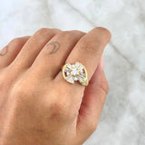 Anillo Flor Basteada 5.8gr / T7 1/4 / Circones Blancos Oro Amarillo 18K *