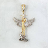 Dije San Miguel Arcangel 5.8gr / 4.8cm / Circones Blancos Dos Oros Amarillo Blanco 18K
