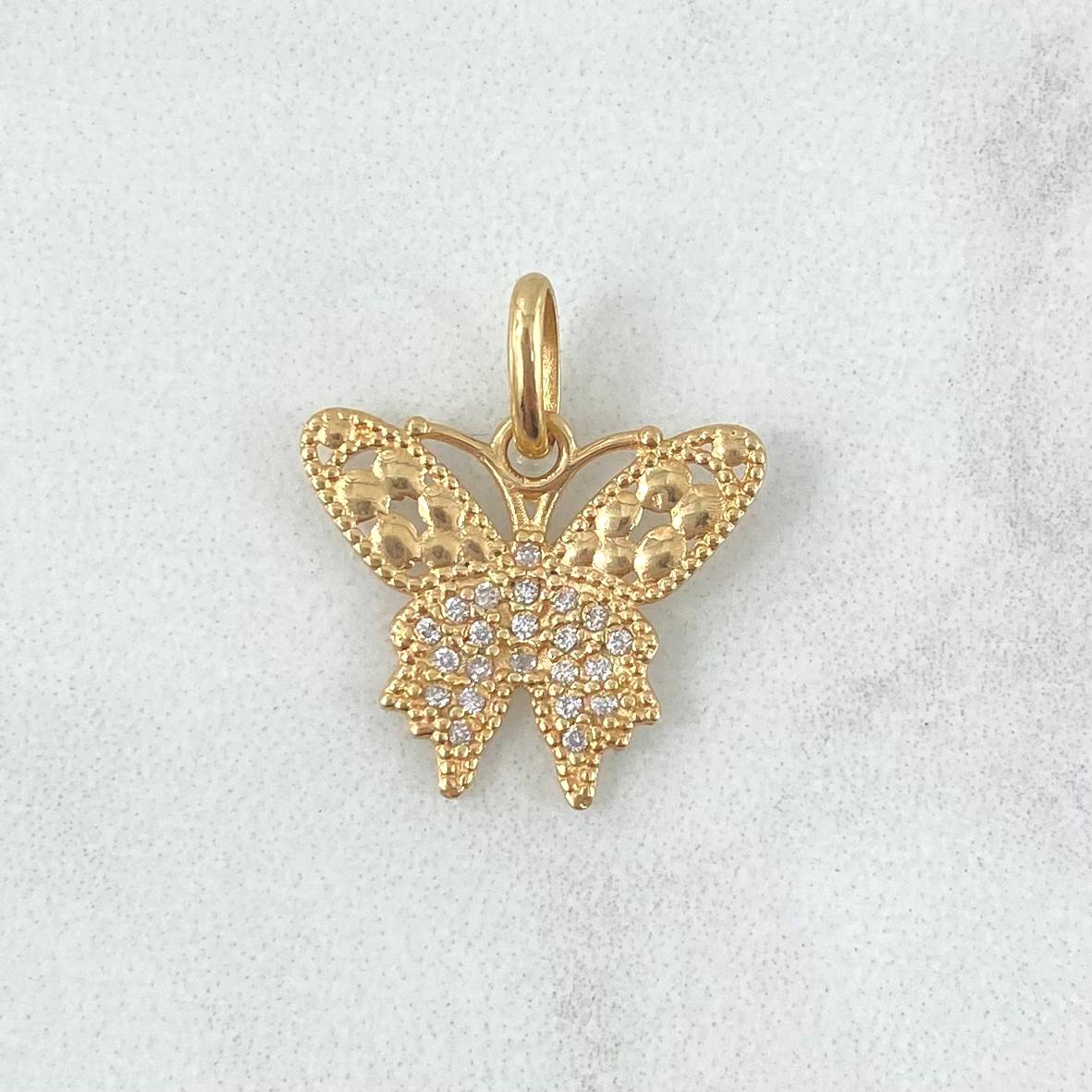Dije Mariposa 1.3gr / 2.1cm / Circones Blancos Oro Amarillo 18K