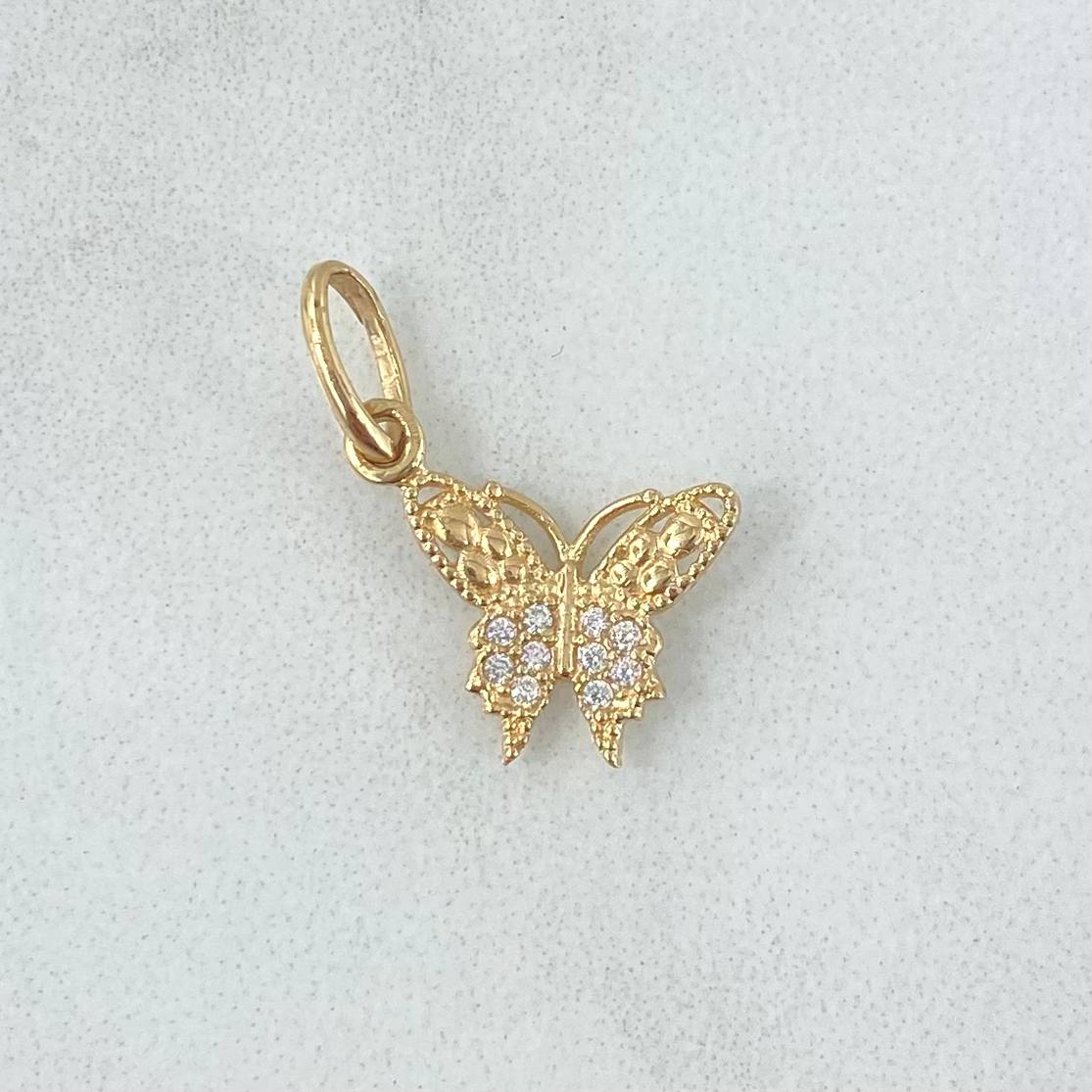Dije Mariposa 0.7gr / 1.9cm / Circones Blancos Oro Amarillo 18K