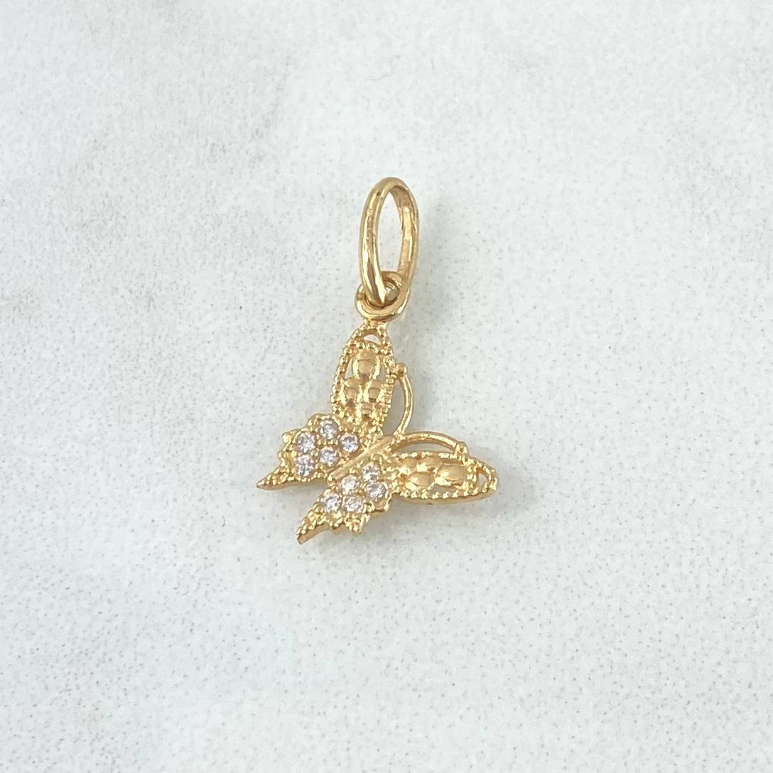 Dije Mariposa 0.7gr / 1.9cm / Circones Blancos Oro Amarillo 18K