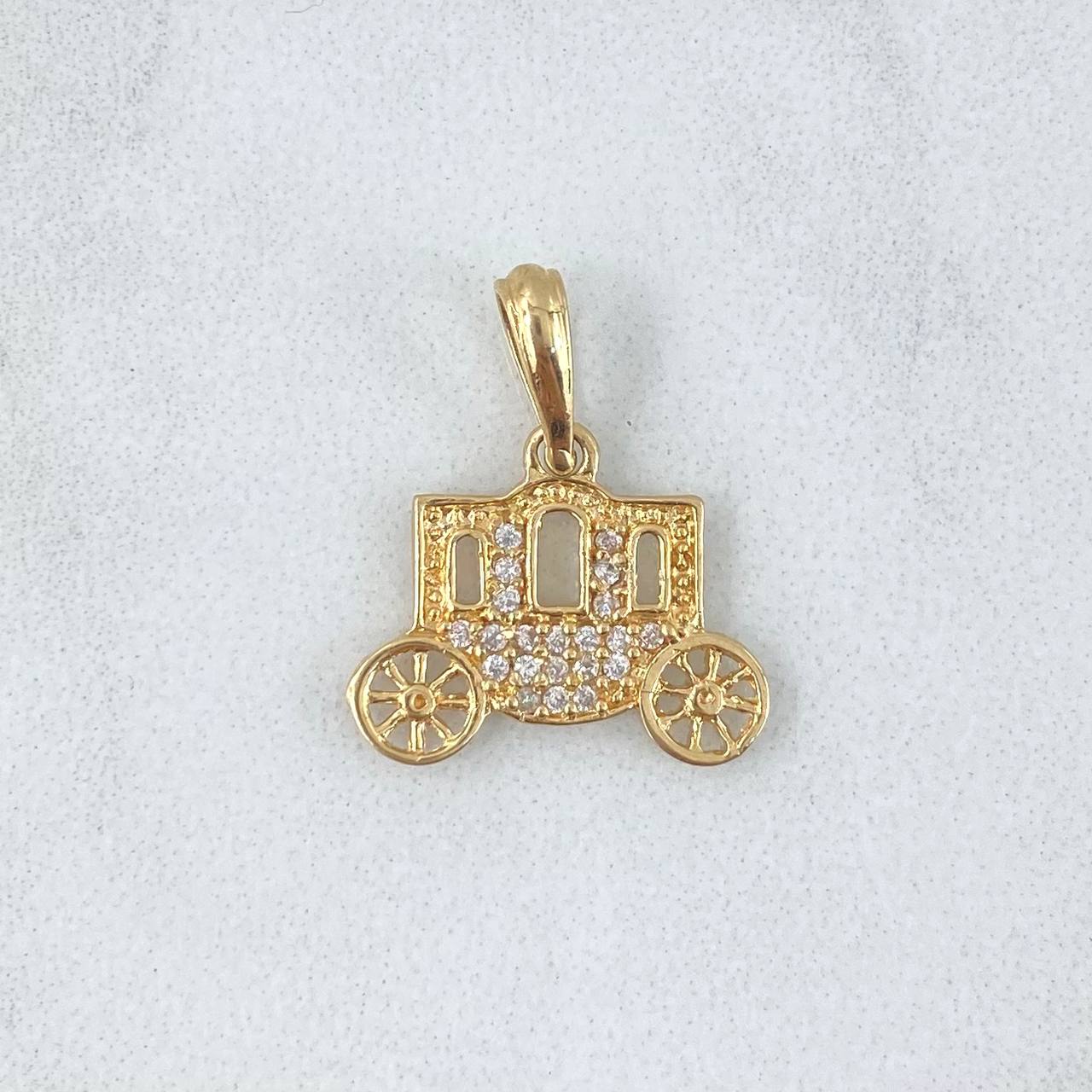 Dije Carruaje 1.45gr / 1.9cm / Circones Blancos Oro Amarillo 18K
