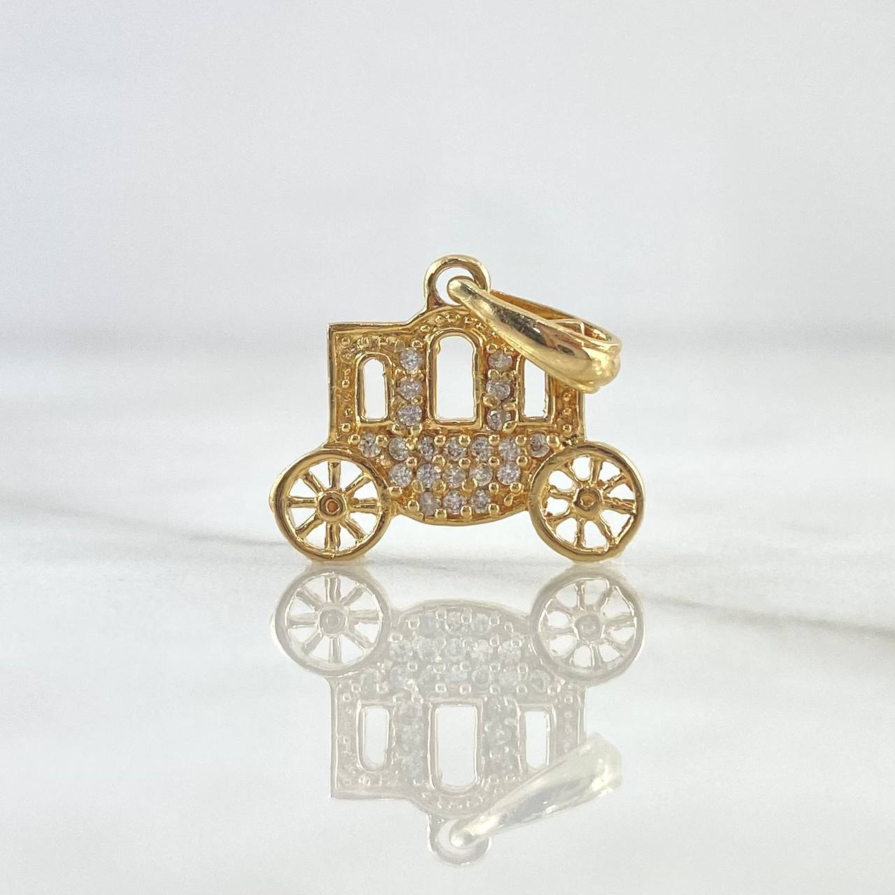 Dije Carruaje 1.45gr / 1.9cm / Circones Blancos Oro Amarillo 18K