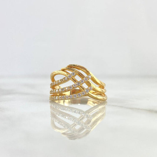Anillo Lineas Intersectadas 5gr / T7 1/2 / Circones Blancos Oro Amarillo 18K
