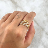 Anillo Lineas Intersectadas 5gr / T7 1/2 / Circones Blancos Oro Amarillo 18K