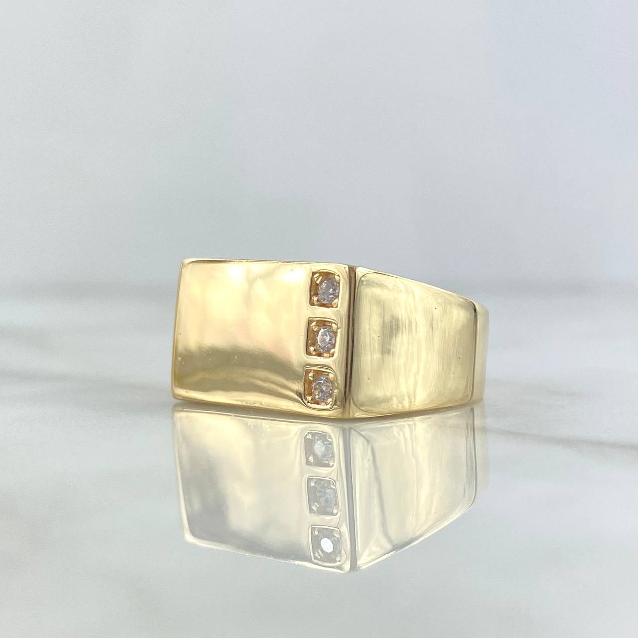 Anillo Sello Linea Vertical 8.2gr / T10 / Circones Blancos Oro Amarillo 18K  ©