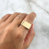 Anillo Sello Linea Vertical 8.2gr / T10 / Circones Blancos Oro Amarillo 18K  ©