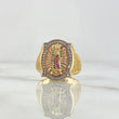 Anillo Marco Virgen Guadalupe 10gr / T10 1/4 / Circones Fucsias Verdes Y Blancos Dos Oros Amarillo Rosa 18K  ©