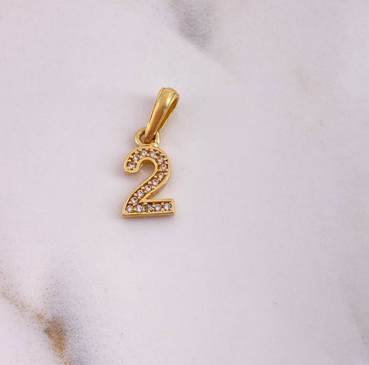 Dije Numero 2 0.85gr / 1.8cm / Circones Blancos Oro Amarillo 18K $